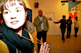 2012, Participatory Performance 'Connections', Goethe-Centre Auditorium, Windhoek, Namibia. Audience at my exhibition were connected with string.